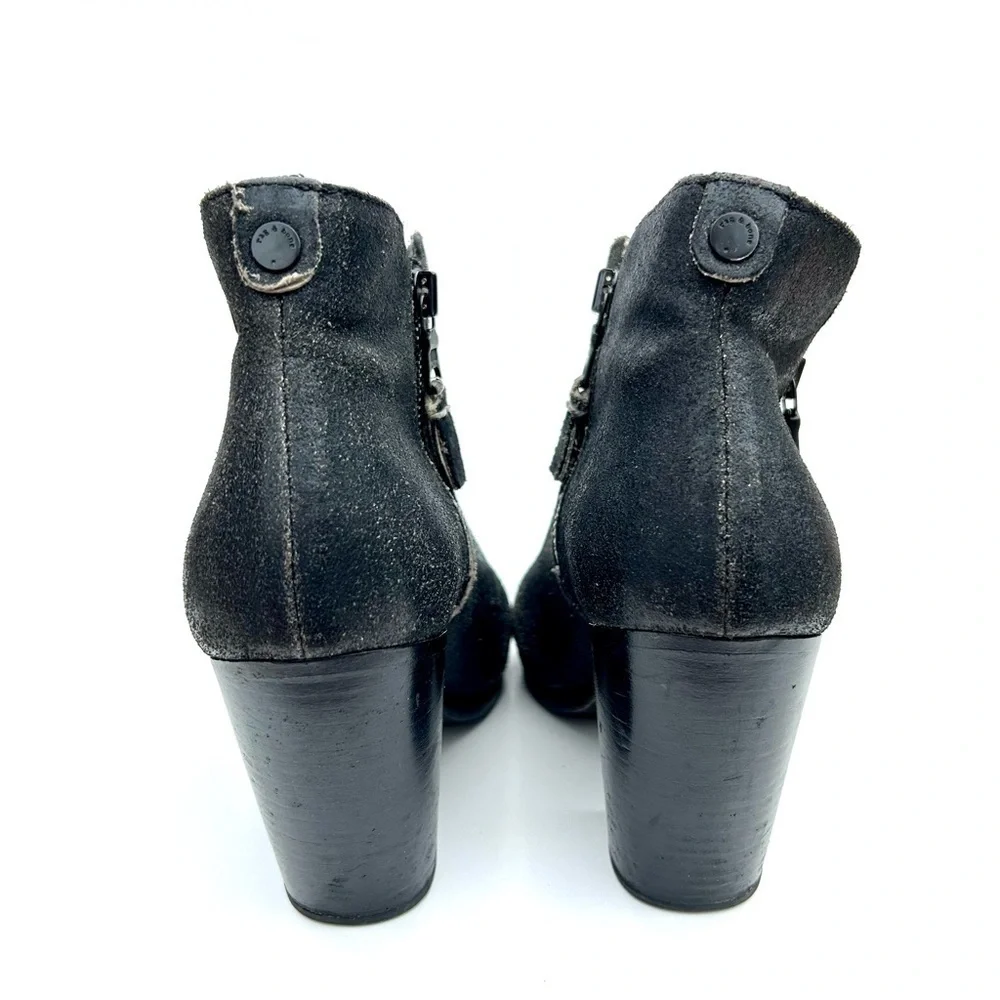 Rag & Bone Margot Black Crackled Leather Block Heel Ankle Boots Size 40 / 10